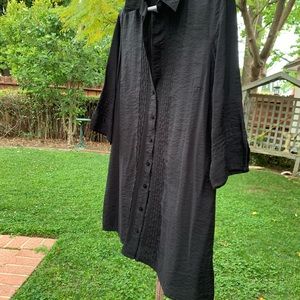 Coldwater Creek deep black rayon pleated/buttoned tunic PL NWOT